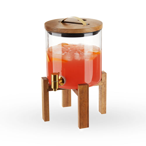 Acacia & Glass Beverage Dispenser w/ Collapsable Stand