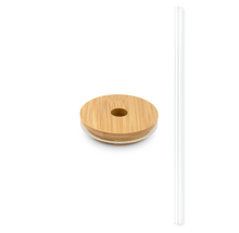 Can Shaped Glass with Bamboo Lid and Glass Straw