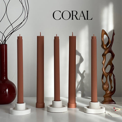 Ribbed Taper Candle: Coral