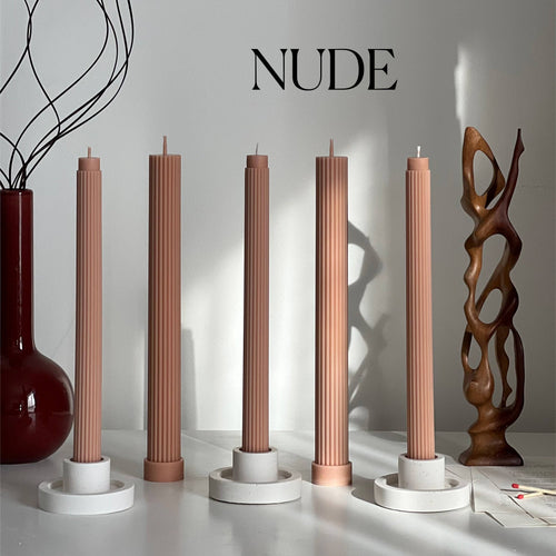 Ribbed Taper Candle: Nude