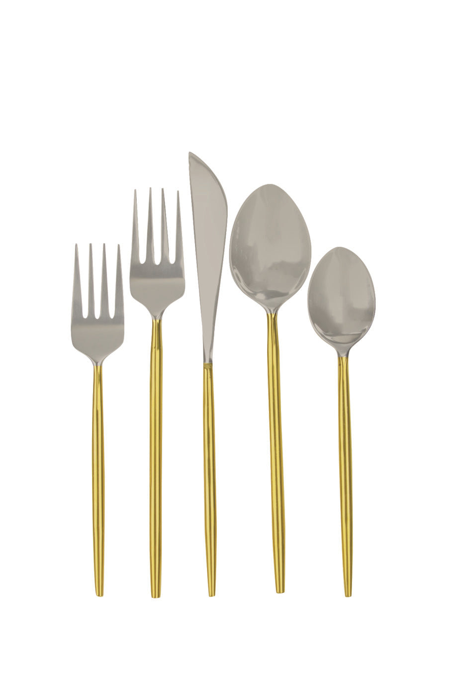 Modern Stainless Steel and Gold Flatware | 5 Piece
