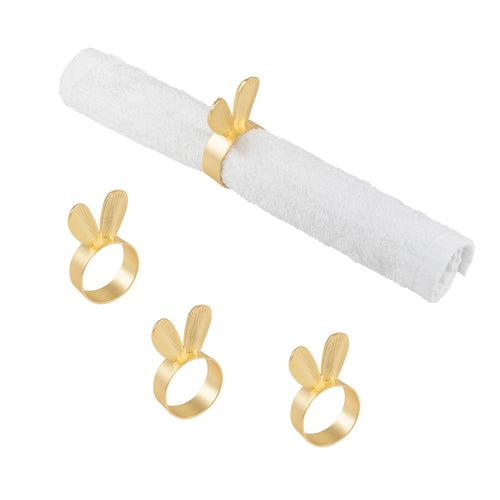 Easter Gold Bunny Rabbit Ears Napkin Ring Set 4